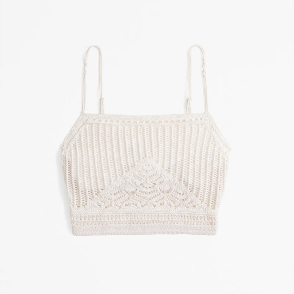 Abercrombie & Fitch A&F Crochet Style Macrame Tank top cream M boho - Picture 2 of 10